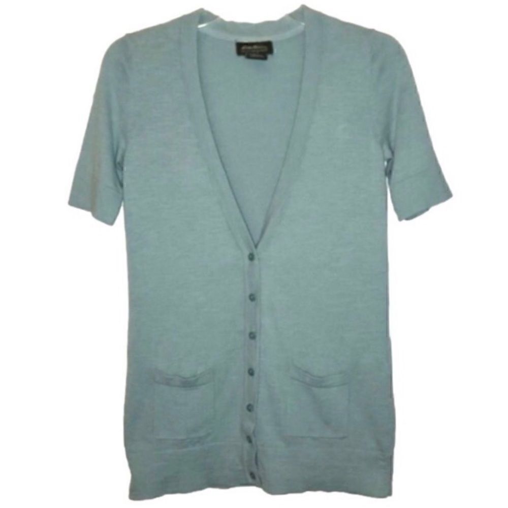 Eddie Bauer Cotton Short Sleeve Cardigan Sweater in Aqua Green Women’s XS